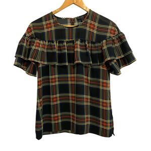 J. Crew Plaid Ruffle Blouse Multicolor Size 2